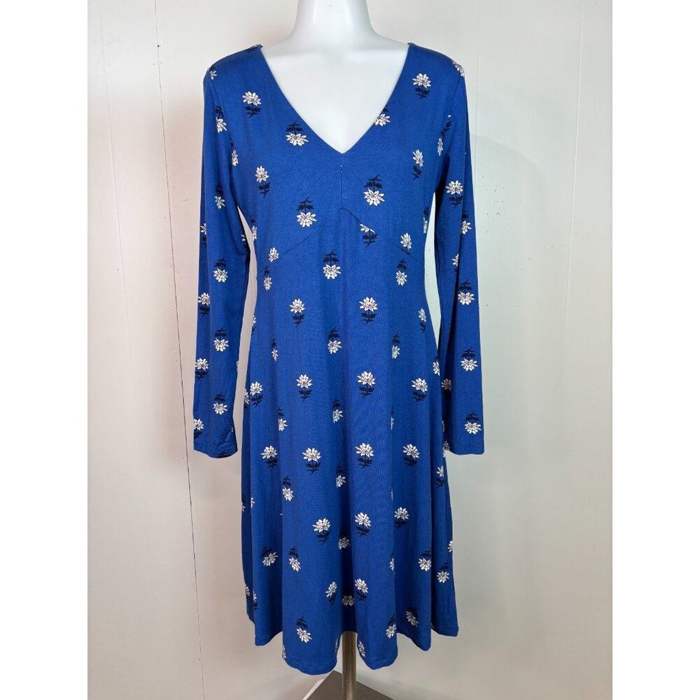 Old Navy Swing Dress Medium Blue‎ Floral Long Sleeve V-Neck Stretch Women's